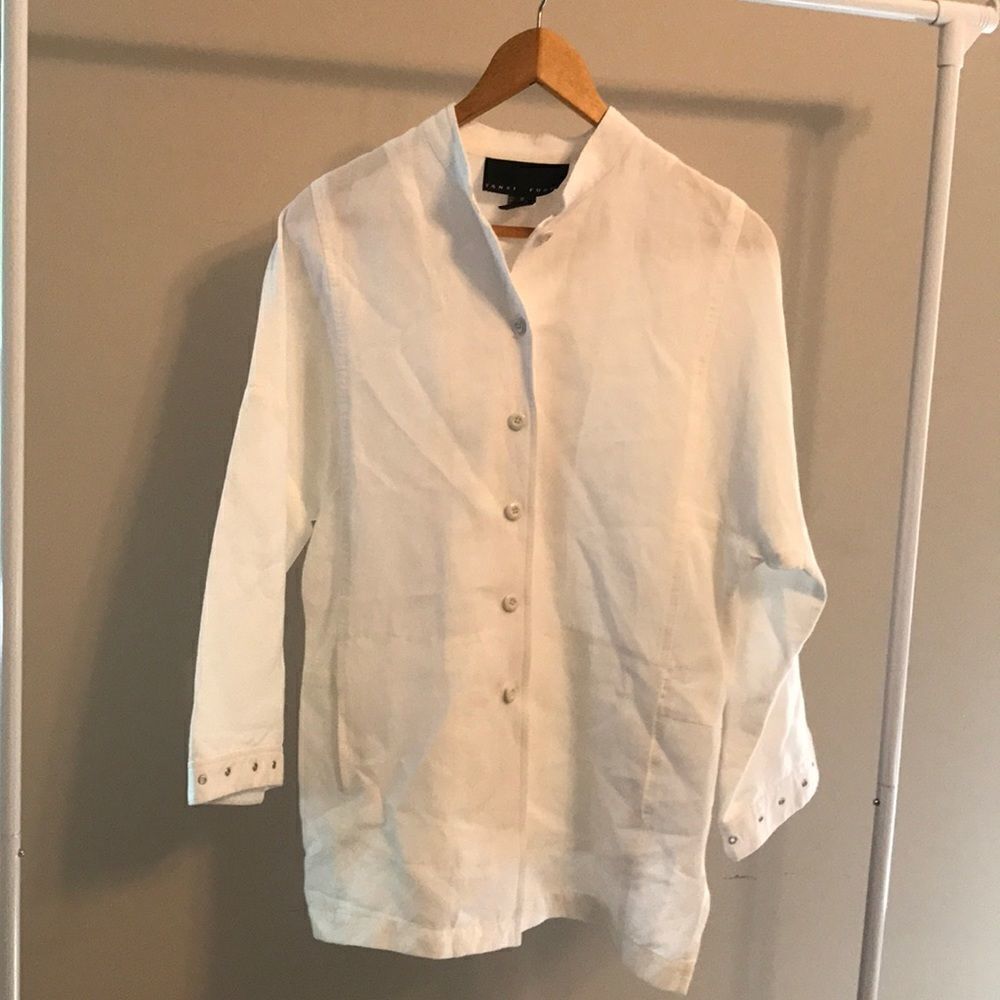 Yansi Fugel White Linen Blend Blouse - Size Small